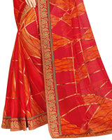Vishal Prints Red Brasso Saree With Foil Print And Jari Border