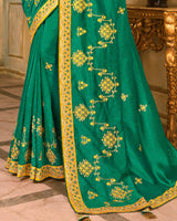 Vishal Prints Green And Mustard Silk Saree With Embroidery Work And Jari Border