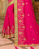 Vishal Prints Rani And Mehandi Green Silk Saree With Embroidery Work And Jari Border