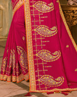 Vishal Prints Rani And Mustard Silk Saree With Embroidery Work And Jari Border