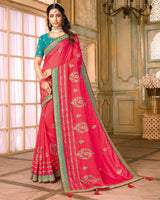 Vishal Prints Rani And Rama Green Silk Saree With Embroidery Work And Jari Border