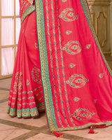 Vishal Prints Rani And Rama Green Silk Saree With Embroidery Work And Jari Border