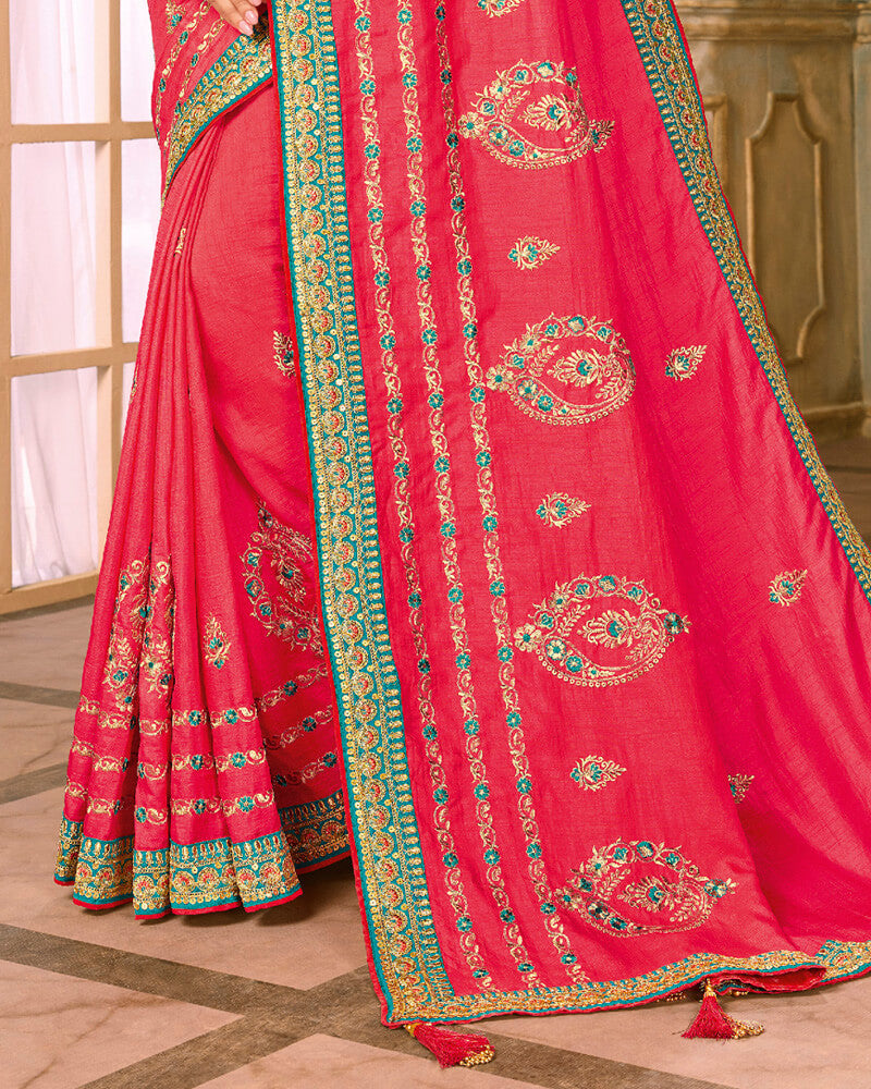 Vishal Prints Rani And Rama Green Silk Saree With Embroidery Work And Jari Border