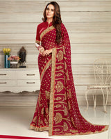 Vishal Prints Maroon And Beige Georgette Saree With Jari Border