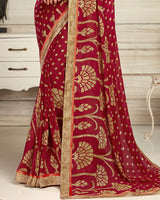 Vishal Prints Maroon And Beige Georgette Saree With Jari Border