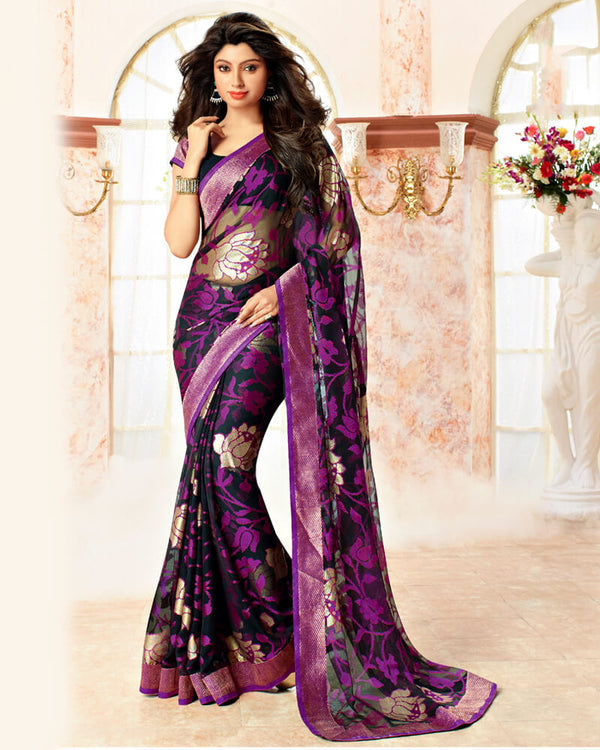 Vishal Prints Deep Magenta Brasso Saree With Jari Border