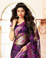 Vishal Prints Deep Magenta Brasso Saree With Jari Border