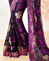 Vishal Prints Deep Magenta Brasso Saree With Jari Border