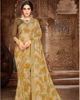 Vishal Prints Mehandi Green Georgette Saree With Satin Border