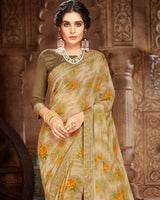 Vishal Prints Mehandi Green Georgette Saree With Satin Border