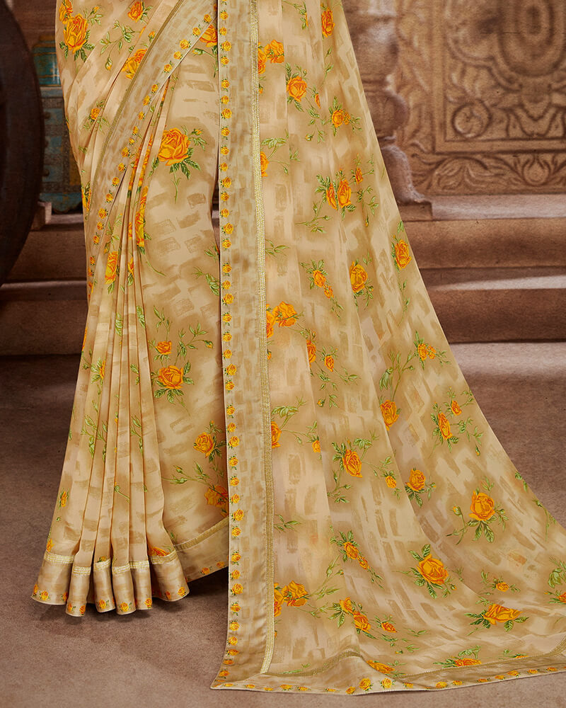 Vishal Prints Mehandi Green Georgette Saree With Satin Border