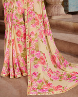 Vishal Prints Beige And Orange Georgette Saree With Satin Border