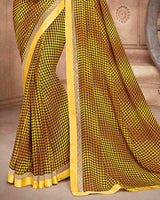 Vishal Prints Brown And Mehandi Green Georgette Saree With Satin Border
