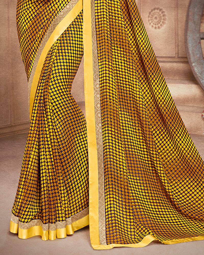 Vishal Prints Brown And Mehandi Green Georgette Saree With Satin Border