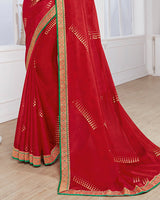 Vishal Prints Red Chiffon Saree With Foil Print And Jari Border
