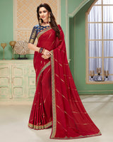Vishal Prints Red Georgette Saree With Foil Print And Jari Border