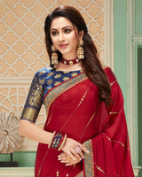 Vishal Prints Red Georgette Saree With Foil Print And Jari Border