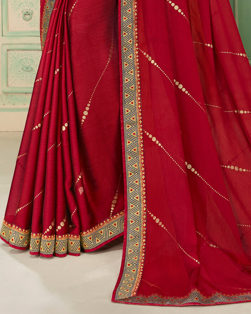 Vishal Prints Red Georgette Saree With Foil Print And Jari Border
