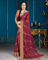 Vishal Prints Maroon Chiffon Saree With Foil Print And Jari Border