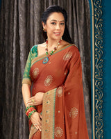 Vishal Prints Rust Chiffon Saree With Foil Print And Jari Border