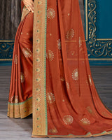 Vishal Prints Rust Chiffon Saree With Foil Print And Jari Border
