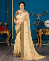 Vishal Prints Beige Chiffon Saree With Foil Print And Jari Border