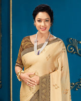 Vishal Prints Beige Chiffon Saree With Foil Print And Jari Border