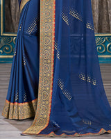 Vishal Prints Royal Blue Chiffon Saree With Foil Print And Jari Border