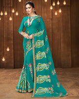 Vishal Prints Rama Green Brasso Saree With Foil Print And Jari Border