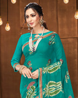 Vishal Prints Rama Green Brasso Saree With Foil Print And Jari Border