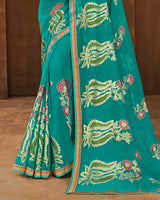 Vishal Prints Rama Green Brasso Saree With Foil Print And Jari Border