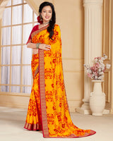 Vishal Prints Orange And Red Chiffon Saree With Jari Border