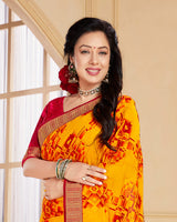 Vishal Prints Orange And Red Chiffon Saree With Jari Border