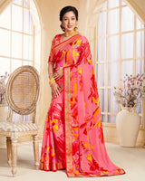 Vishal Prints Pink And Yellow Chiffon Saree With Jari Border