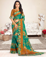 Vishal Prints Sea Green And Ochre Digital Print Chiffon Saree