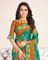 Vishal Prints Sea Green And Ochre Digital Print Chiffon Saree