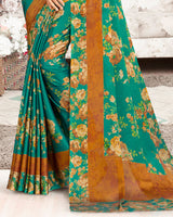 Vishal Prints Sea Green And Ochre Digital Print Chiffon Saree
