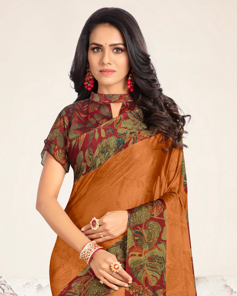 Vishal Prints Ochre Digital Print Chiffon Saree