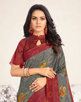 Vishal Prints Grey Digital Print Chiffon Saree