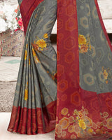 Vishal Prints Grey Digital Print Chiffon Saree