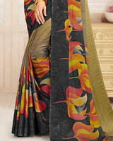 Vishal Prints Olive Green And Grey Digital Print Chiffon Saree