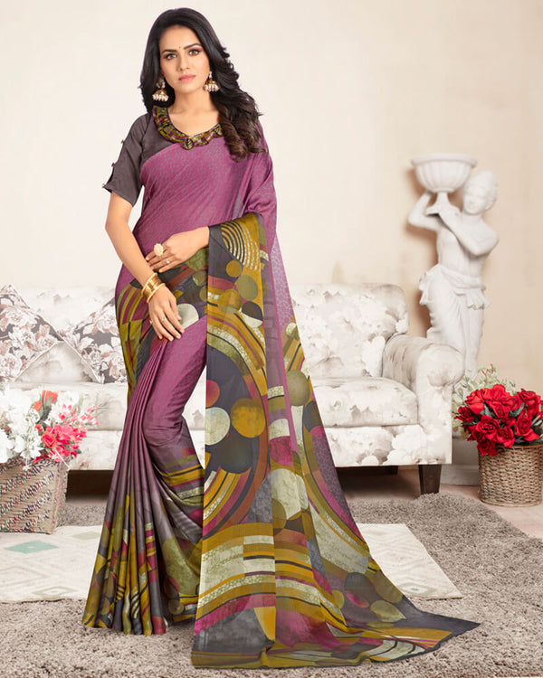 Vishal Prints Mauve Digital Print Chiffon Saree