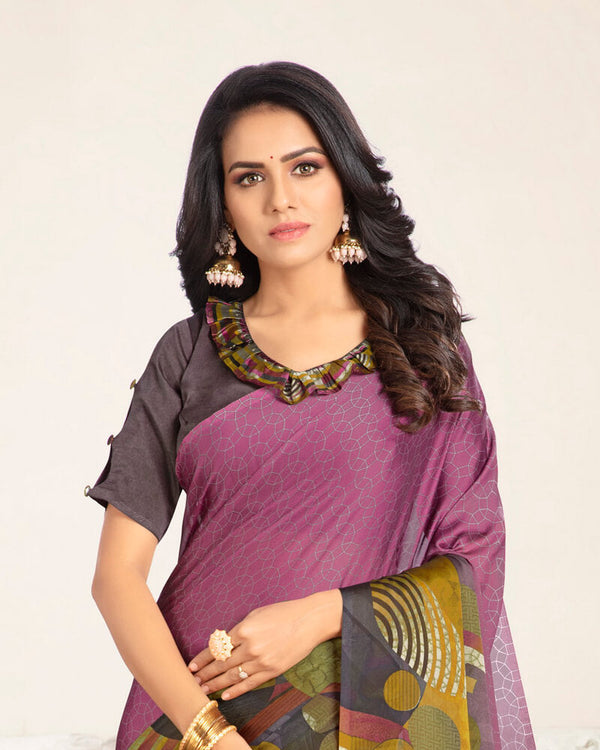 Vishal Prints Mauve Digital Print Chiffon Saree