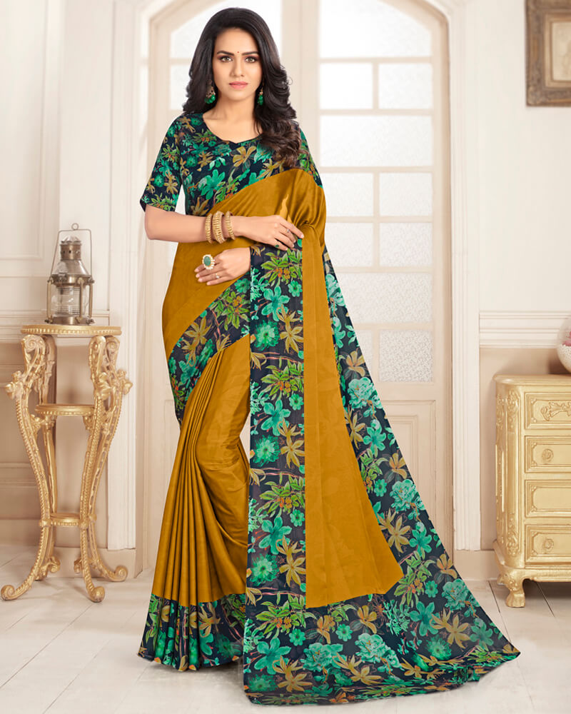 Vishal Prints Ochre Digital Print Chiffon Saree