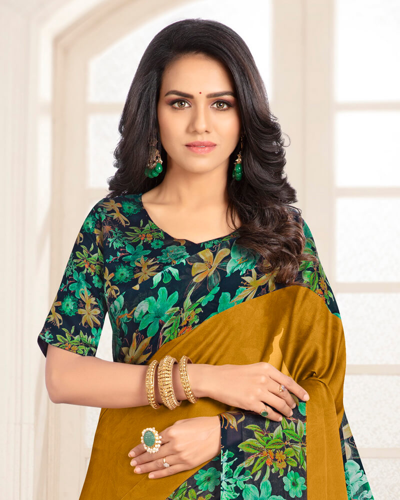 Vishal Prints Ochre Digital Print Chiffon Saree