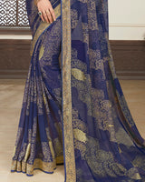 Vishal Prints Ink Blue Brasso Saree With Foil Print And Jari Border