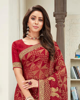 Vishal Prints Red Brasso Saree With Foil Print And Jari Border