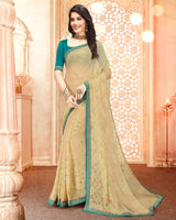 Vishal Prints Beige Brasso Saree With Foil Prnt And Jari Border