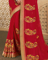 Vishal Prints Maroon Chiffon Saree With Embroidery And Diamond Work