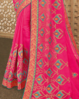 Vishal Prints Fuchsia Chiffon Saree With Embroidery And Diamond Work